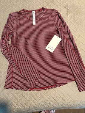 lululemon athletica Red and White Striped Long Sleeve Crew